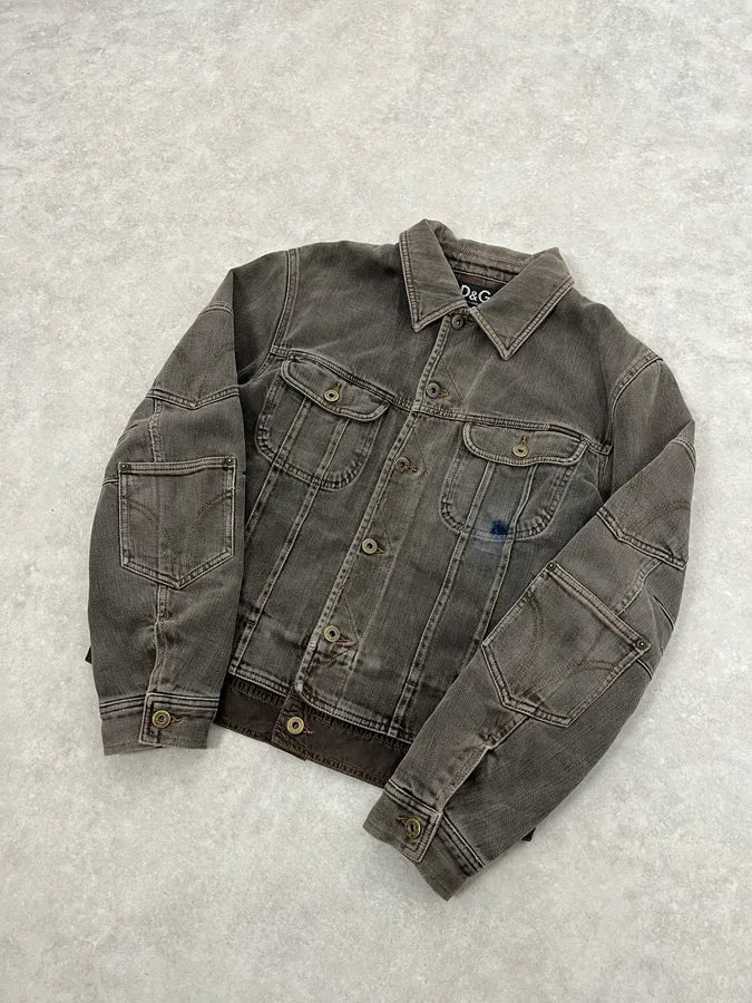 AW2003 Dolce & Gabbana Grey Multi Pockets Denim Jacket DellZVk 3