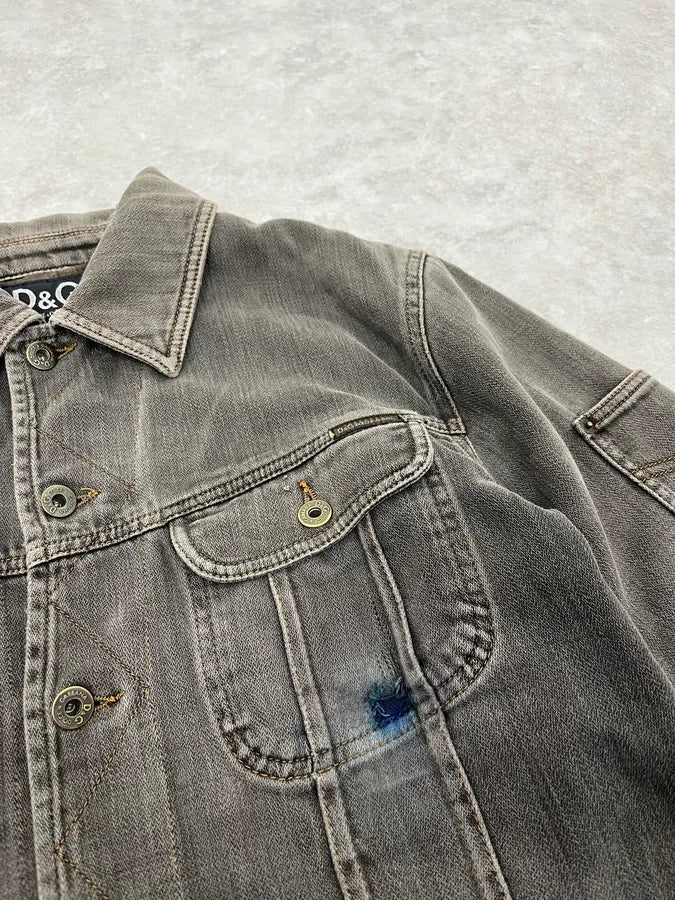 AW2003 Dolce & Gabbana Grey Multi Pockets Denim Jacket DellZVk 6