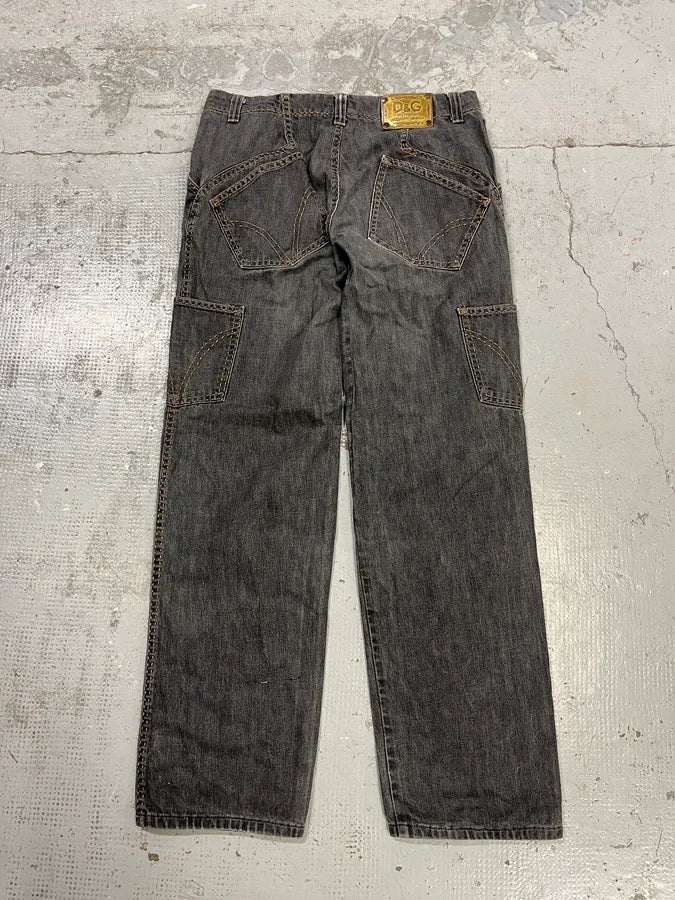 AW2003 Dolce & Gabbana Grey Raw Cargo Denim Jeans hnzfKJA 6