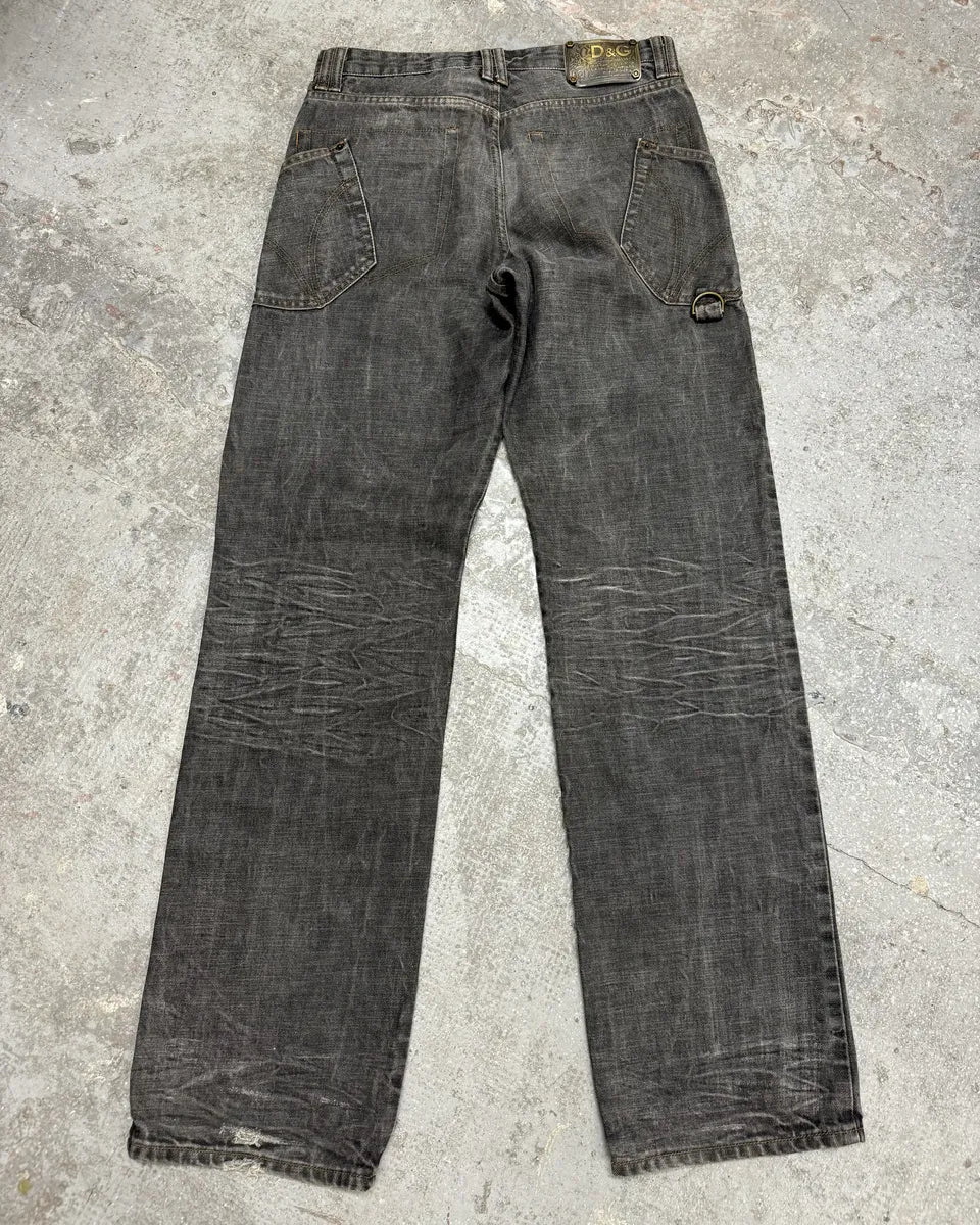AW2003 Dolce & Gabbana Grey Raw Faded Denim Jeans (S/M) 1