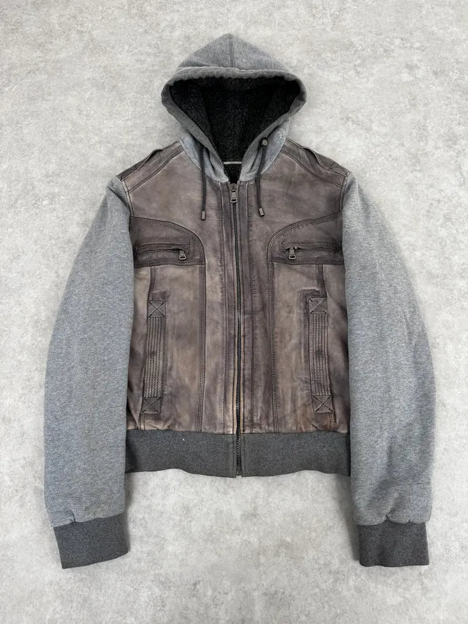 AW2010 Dolce & Gabbana Grey Technical Leather Hooded Jacket epjwHes 0