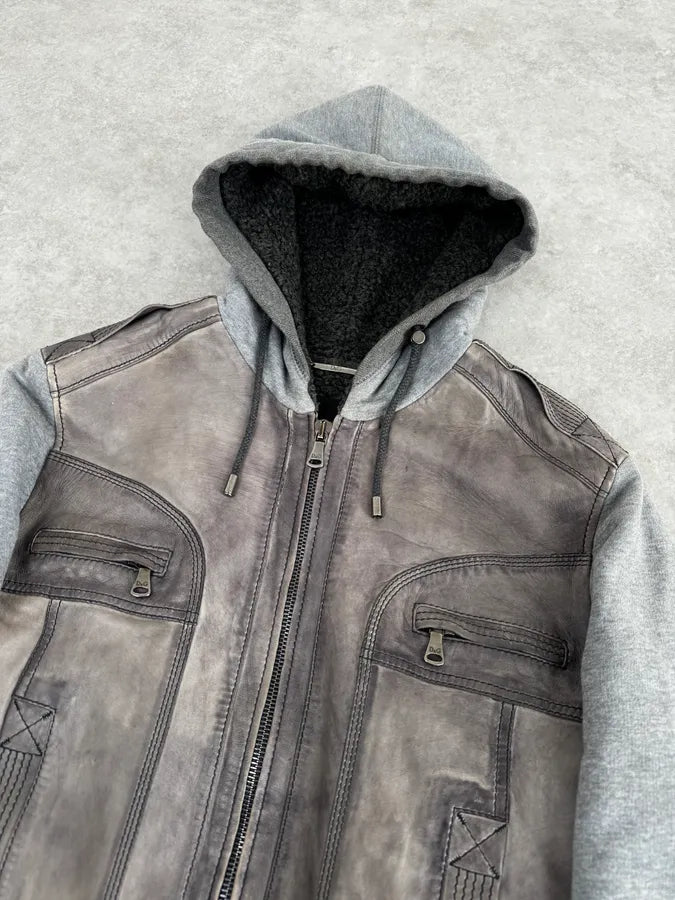 AW2010 Dolce & Gabbana Grey Technical Leather Hooded Jacket epjwHes 4