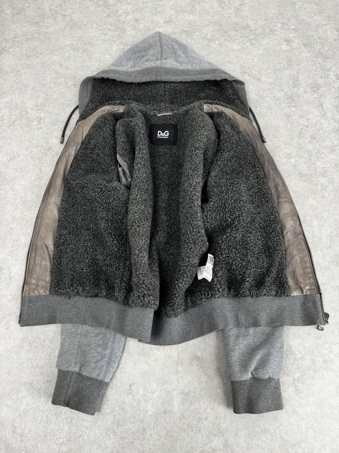 AW2010 Dolce & Gabbana Grey Technical Leather Hooded Jacket epjwHes 6