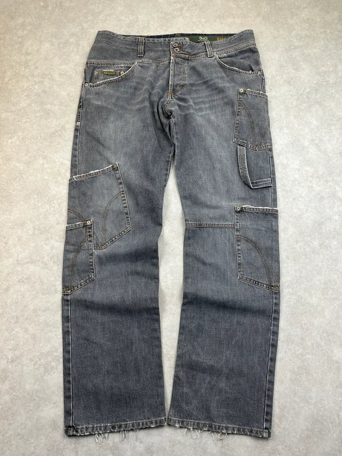 AW2004 Dolce & Gabbana Grey Multi Pockets Cargo Denim Jeans DbbgNMw 0