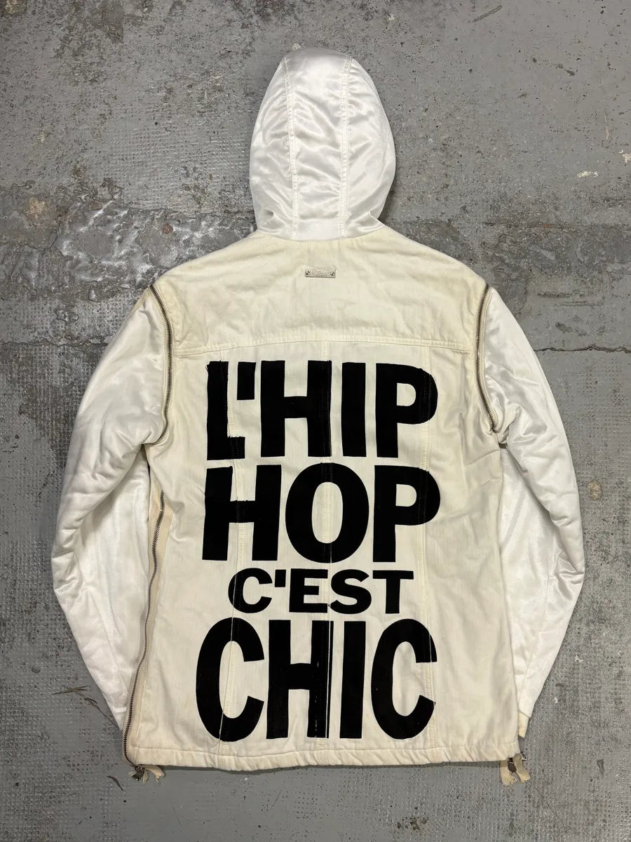 AW2003 Dolce & Gabbana Hip Hop Fur Hooded Detachable Sleeves White Jacket gvVvZfP 5