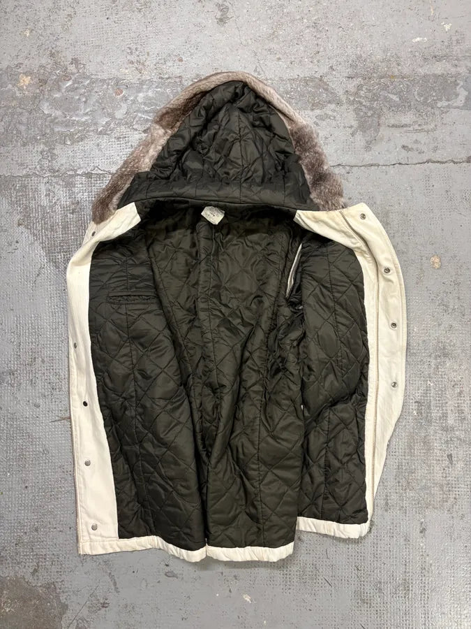 AW2003 Dolce & Gabbana Hip Hop Fur Hooded Detachable Sleeves White Jacket gvVvZfP 7