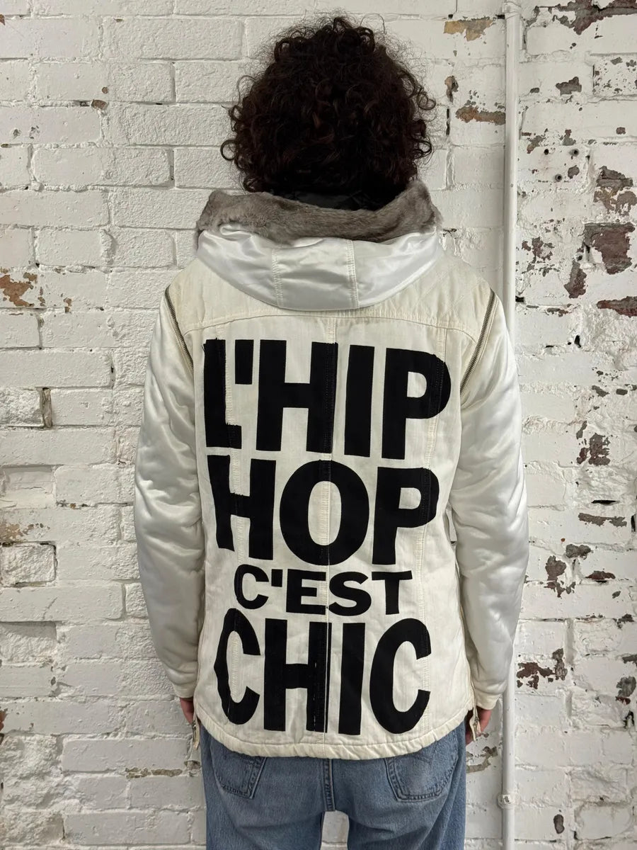AW2003 Dolce & Gabbana Hip Hop Fur Hooded Detachable Sleeves White Jacket gvVvZfP 3