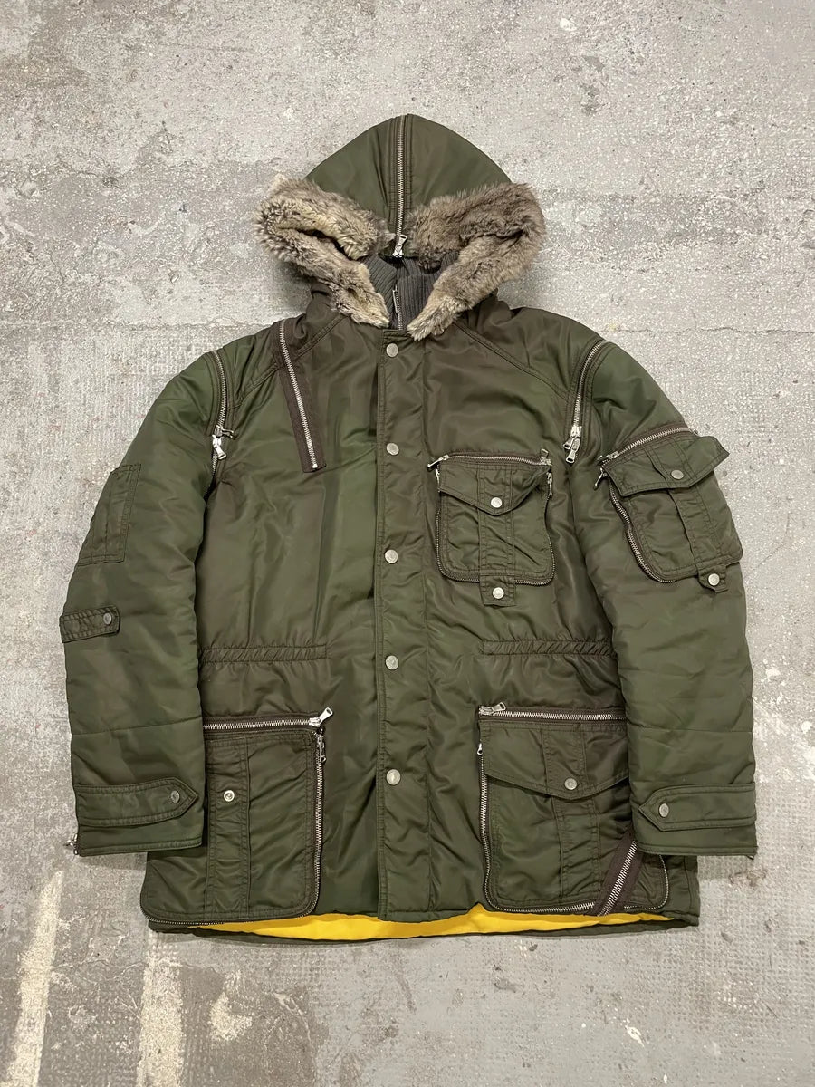 AW2003 Dolce & Gabbana Hunter Multi Zips Detachable Olive Faded Jacket (M/L) 0