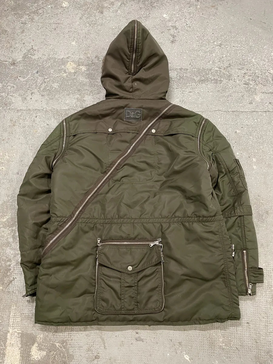 AW2003 Dolce & Gabbana Hunter Multi Zips Detachable Olive Faded Jacket (M/L) 1