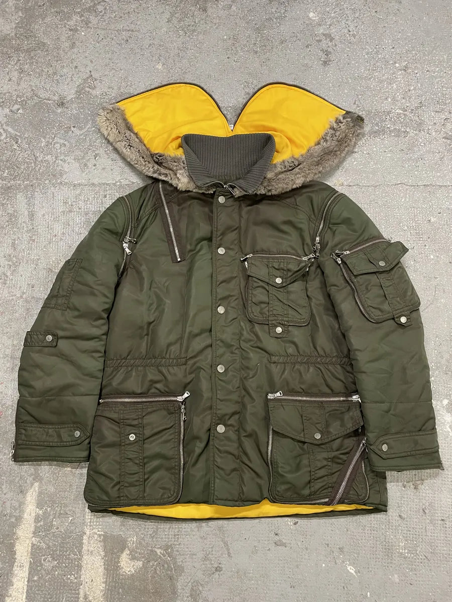 AW2003 Dolce & Gabbana Hunter Multi Zips Detachable Olive Faded Jacket (M/L) 2