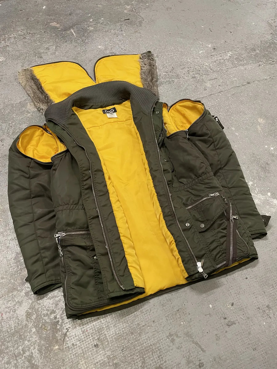 AW2003 Dolce & Gabbana Hunter Multi Zips Detachable Olive Faded Jacket (M/L) 3