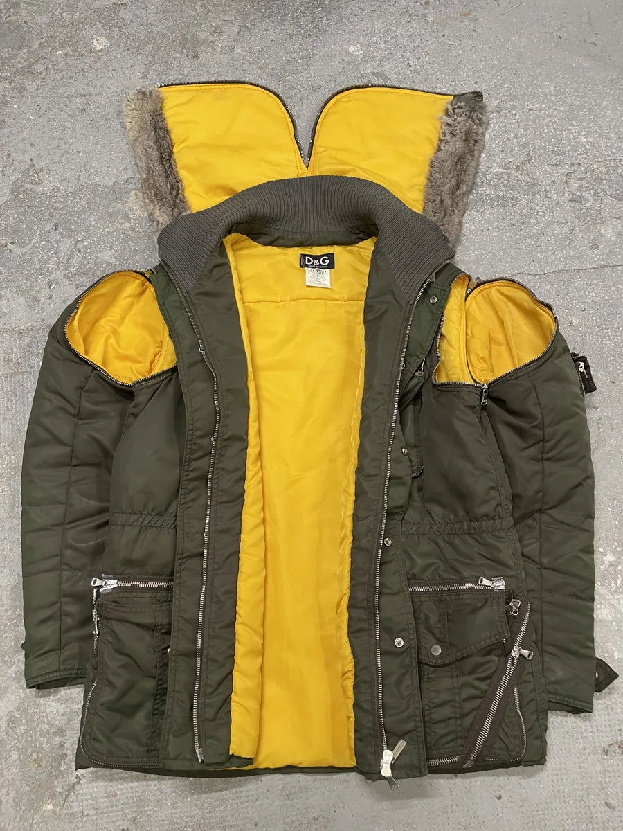 AW2003 Dolce & Gabbana Hunter Multi Zips Detachable Olive Faded Jacket (M/L) 4