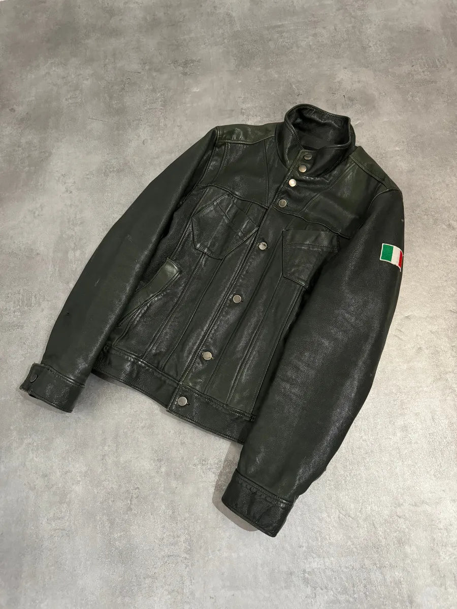 AW2003 Dolce & Gabbana Italian Deep Green Biker Leather Jacket (L) 5