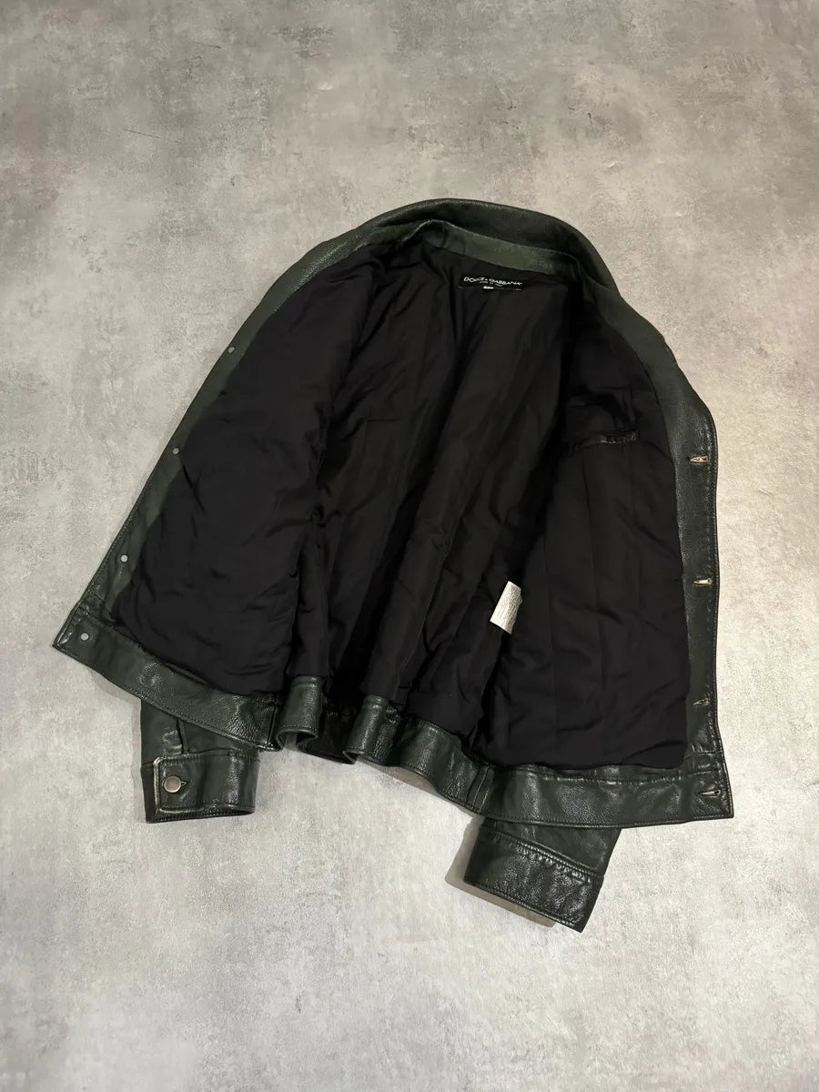 AW2003 Dolce & Gabbana Italian Deep Green Biker Leather Jacket (L) 8