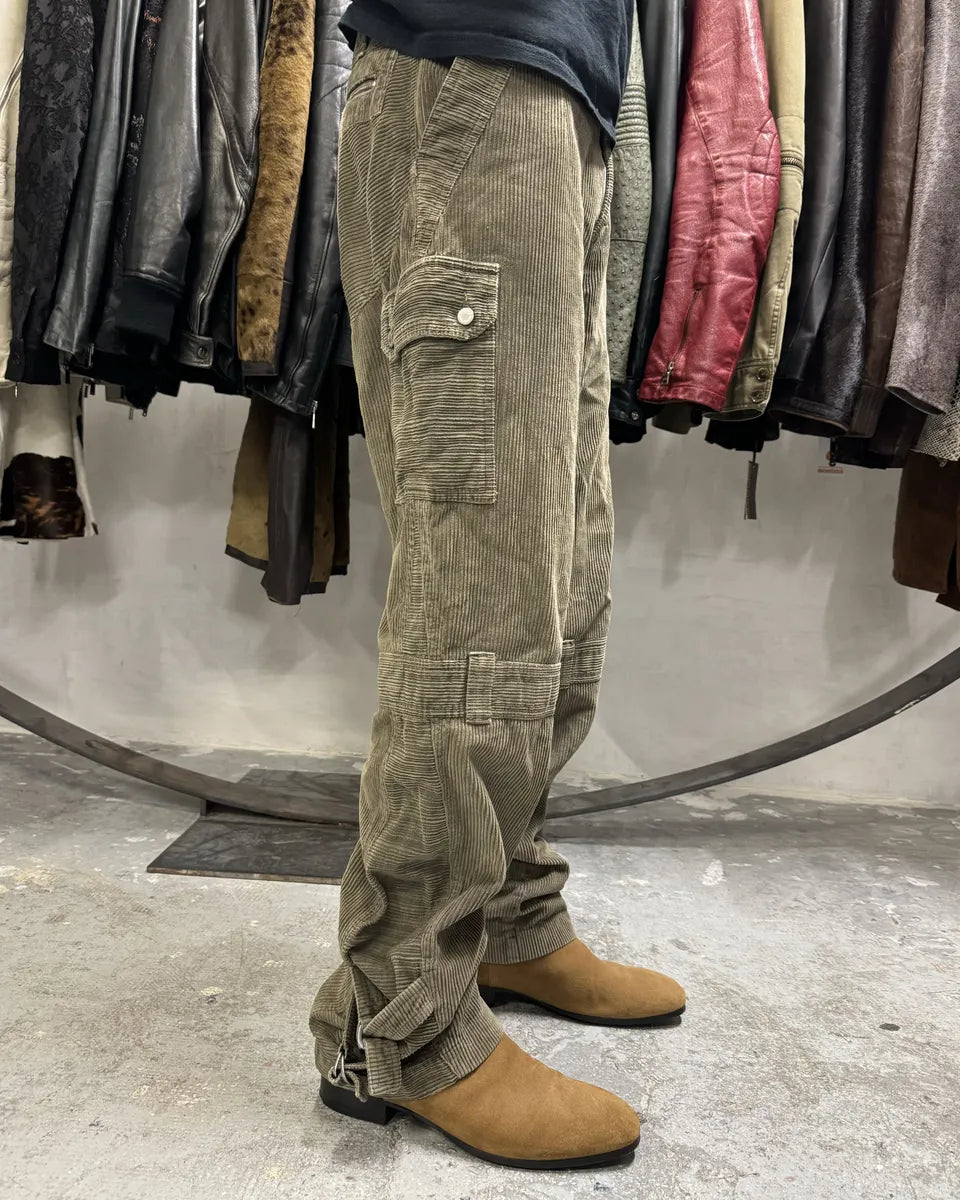 AW2003 Dolce & Gabbana Kaki Velvet Bondage Padded Cargo Pants (M) 0