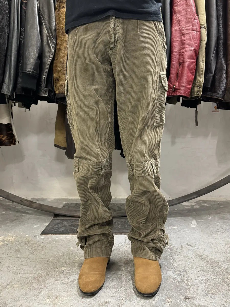 AW2003 Dolce & Gabbana Kaki Velvet Bondage Padded Cargo Pants (M) 2