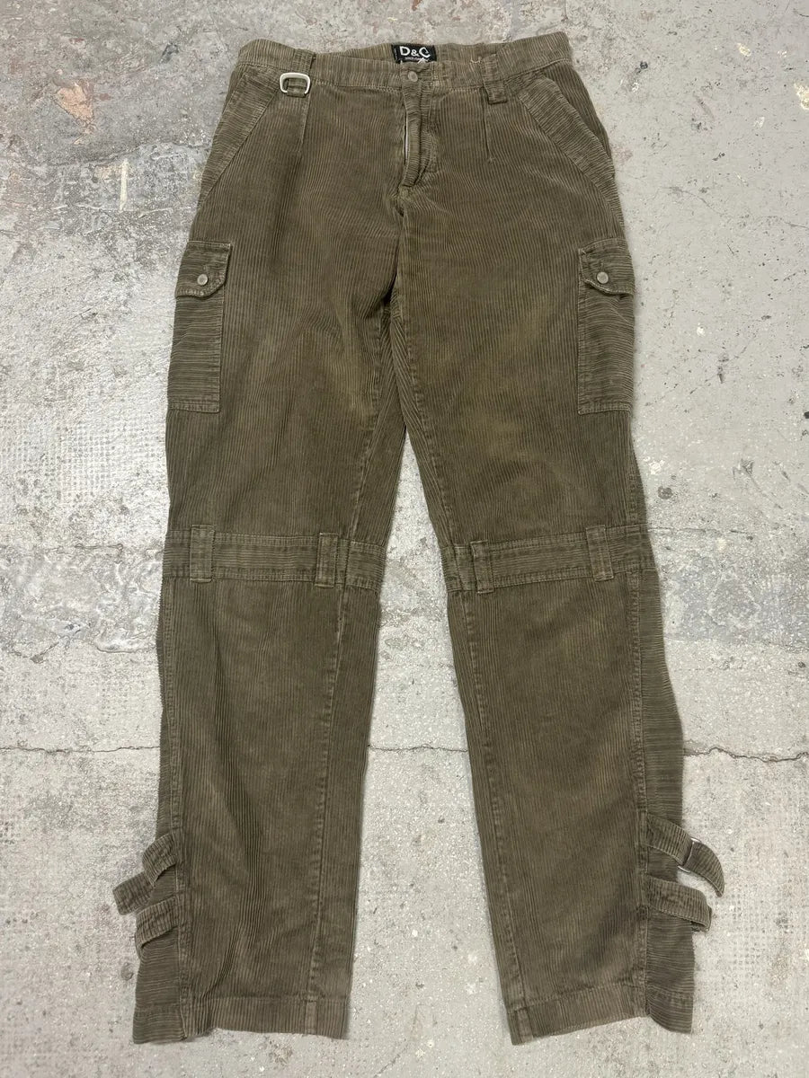 AW2003 Dolce & Gabbana Kaki Velvet Bondage Padded Cargo Pants (M) 3