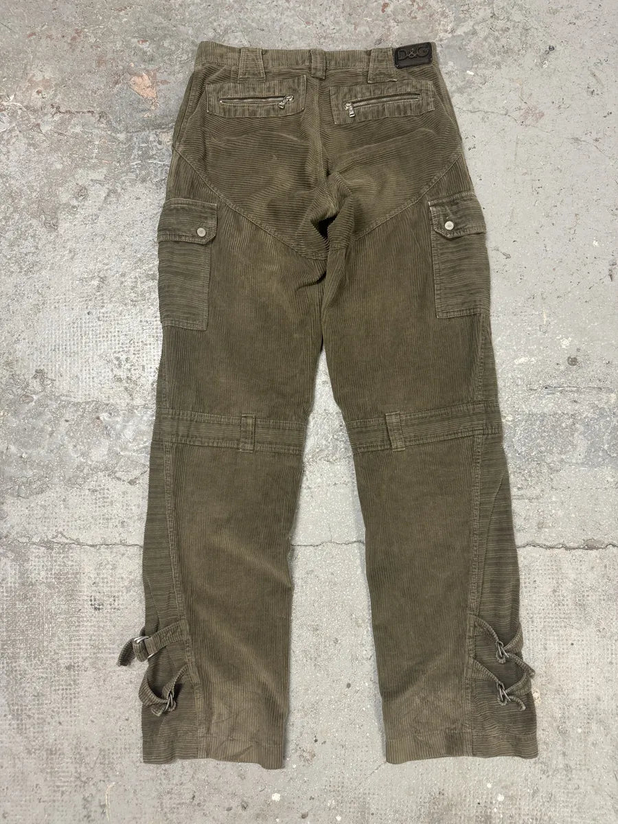 AW2003 Dolce & Gabbana Kaki Velvet Bondage Padded Cargo Pants (M) 4