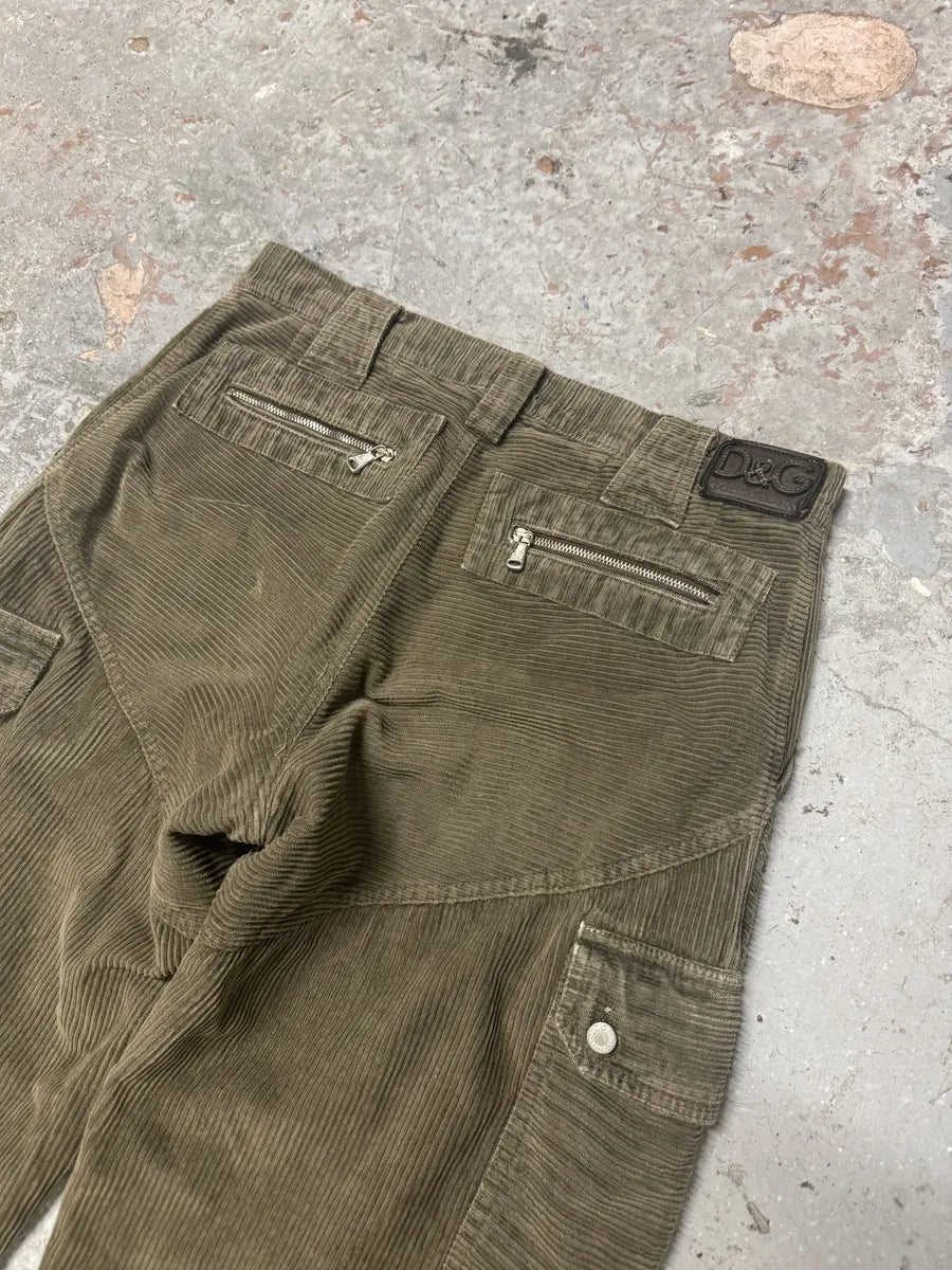 AW2003 Dolce & Gabbana Kaki Velvet Bondage Padded Cargo Pants (M) 5
