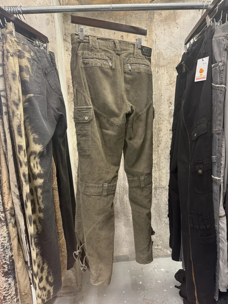 AW2003 Dolce & Gabbana Kaki Velvet Bondage Padded Cargo Pants (M) 6