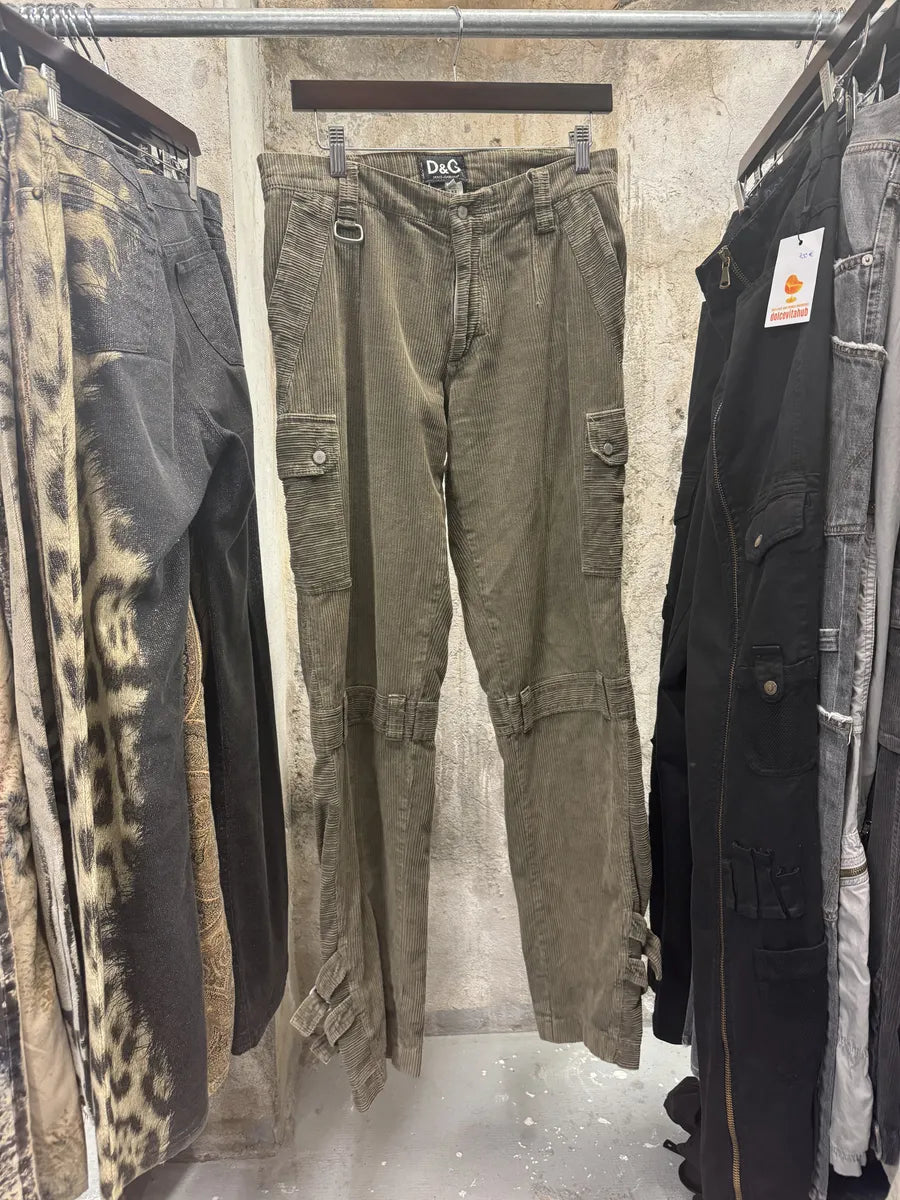 AW2003 Dolce & Gabbana Kaki Velvet Bondage Padded Cargo Pants (M) 7