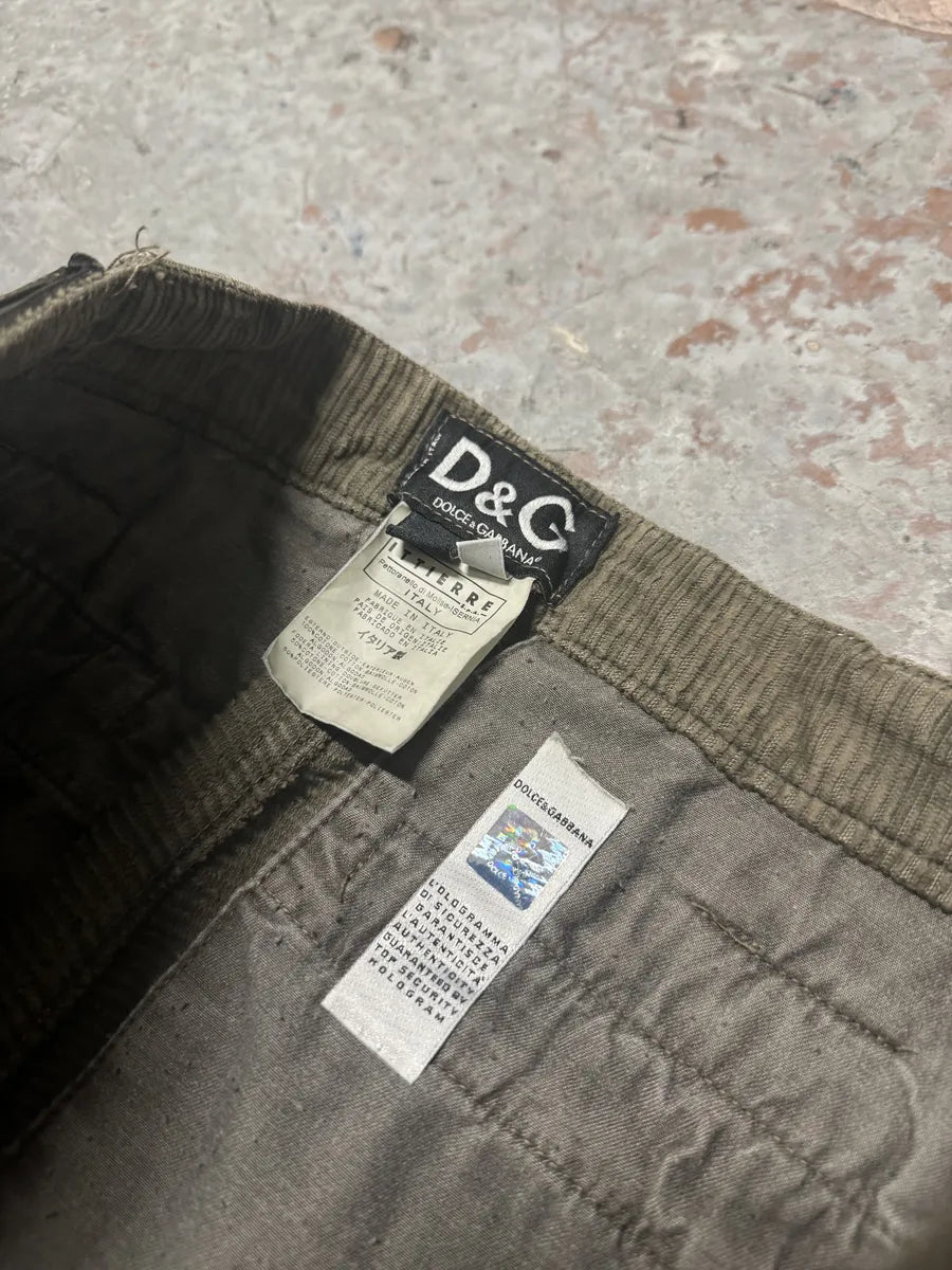 AW2003 Dolce & Gabbana Kaki Velvet Bondage Padded Cargo Pants (M) 8