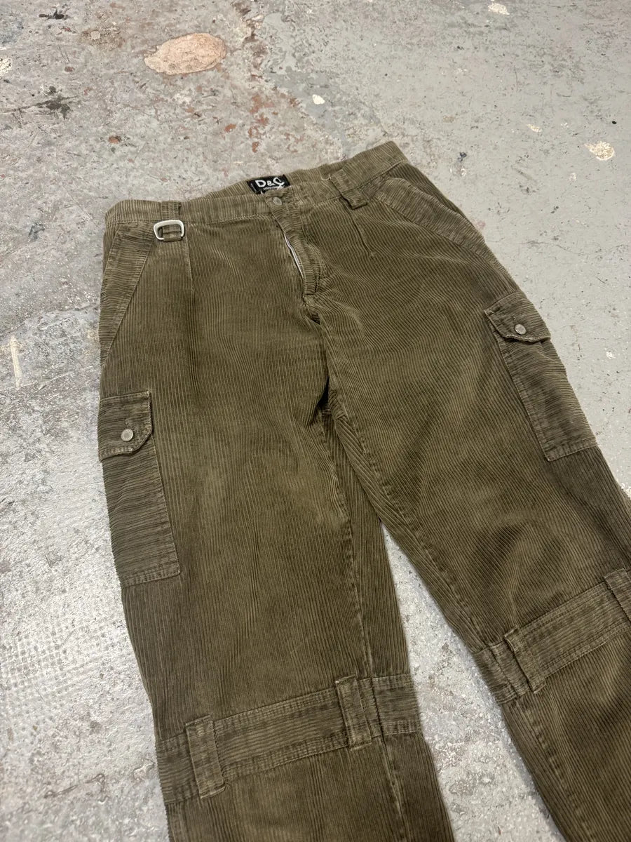 AW2003 Dolce & Gabbana Kaki Velvet Bondage Padded Cargo Pants (M) 9