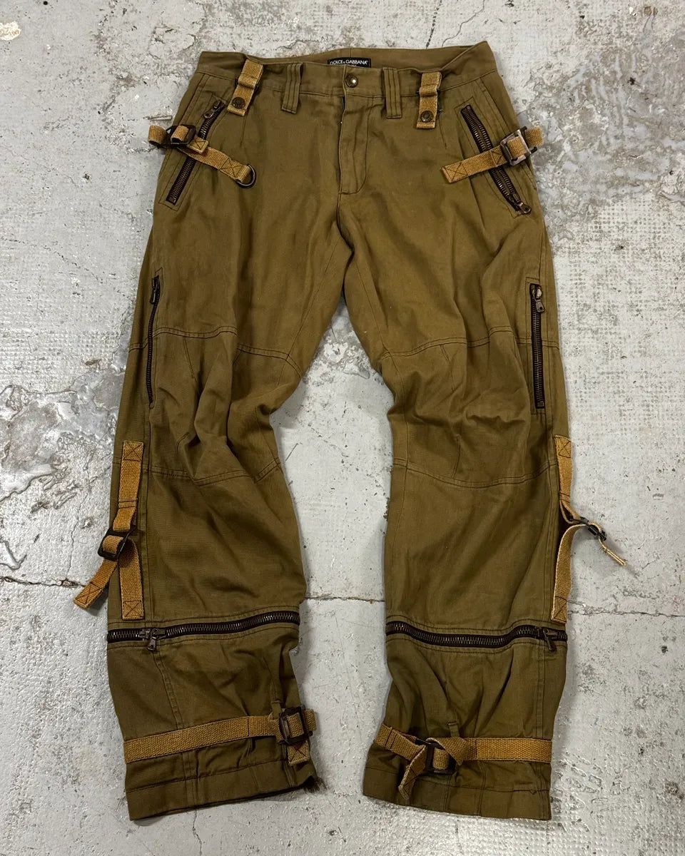 AW2003 Dolce & Gabbana Khaki Green Bondage Cargo Pants wmEGAtE 0