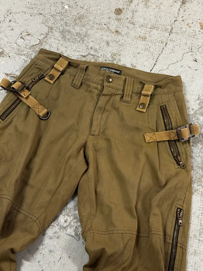 AW2003 Dolce & Gabbana Khaki Green Bondage Cargo Pants wmEGAtE 6