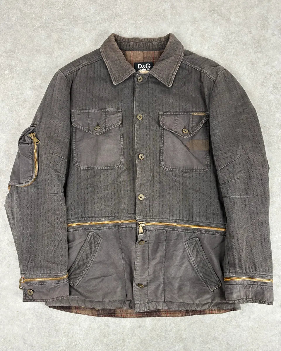 AW2003 Dolce & Gabbana Grey Faded Military Cargo Detachable Jacket THmAQij 0