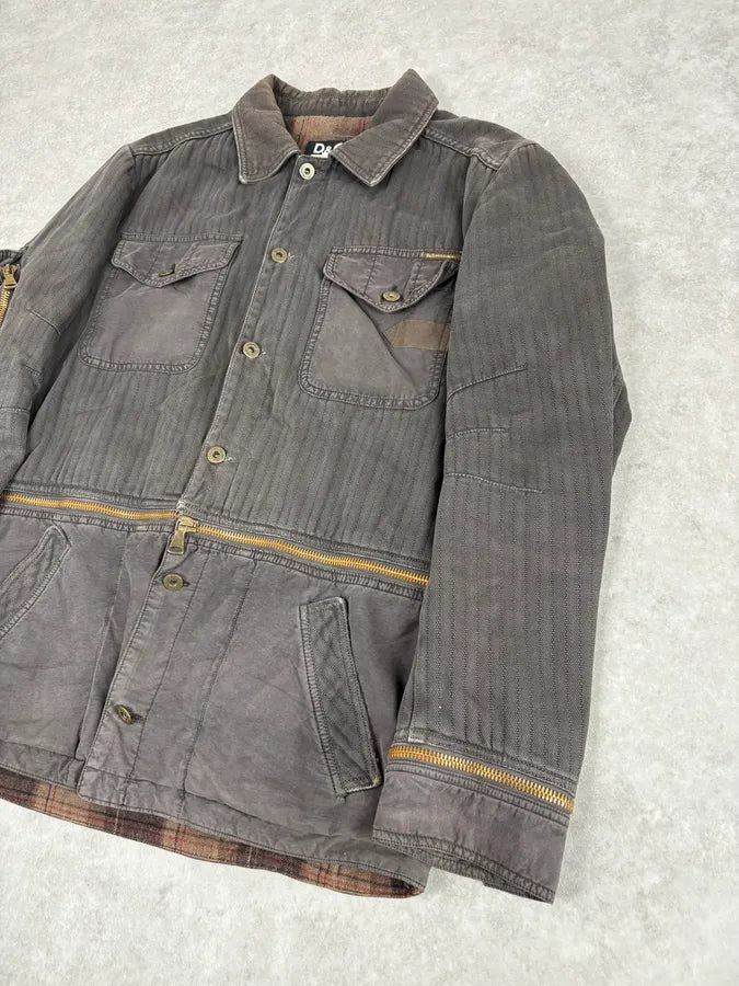 AW2003 Dolce & Gabbana Grey Faded Military Cargo Detachable Jacket THmAQij 4
