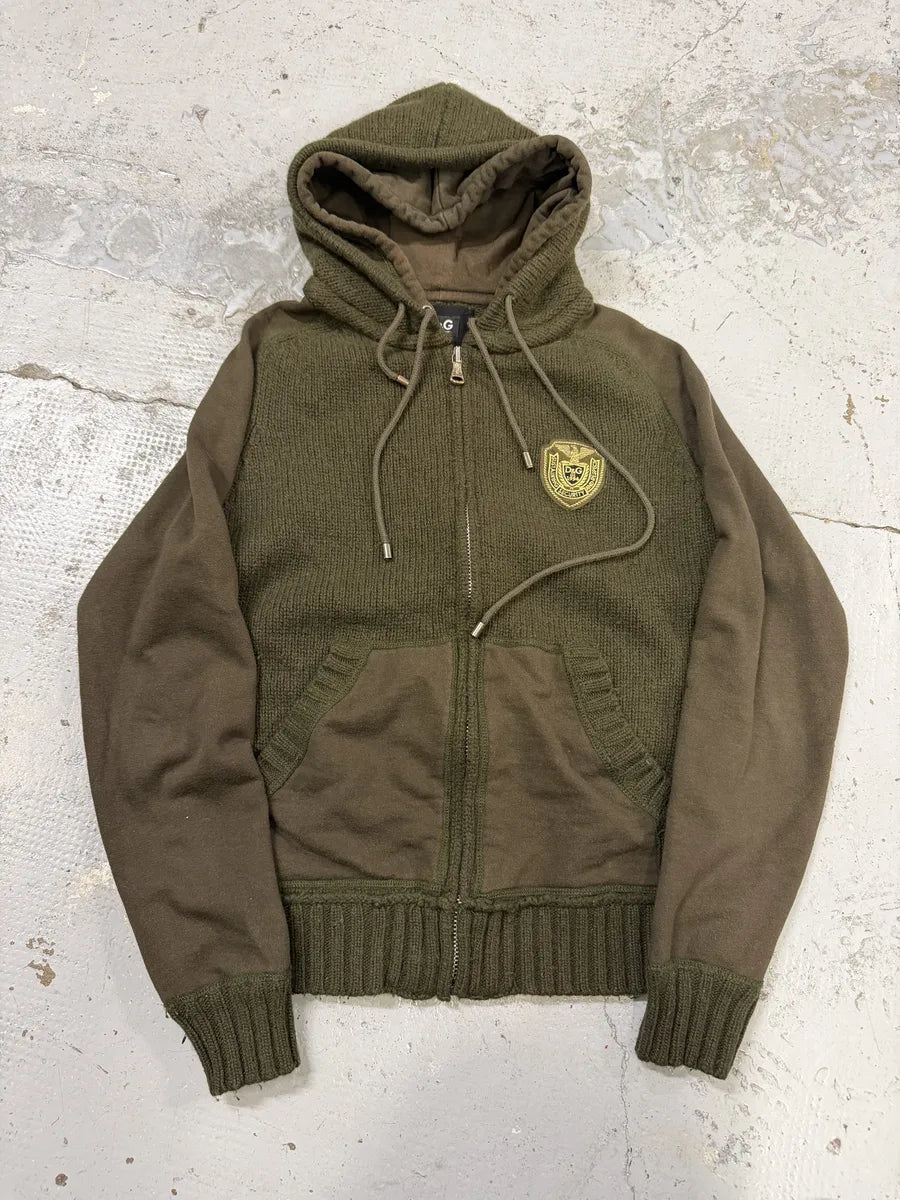 AW2003 Dolce & Gabbana Khaki Green Wool Zip-up Hoodie dDkJJog 0