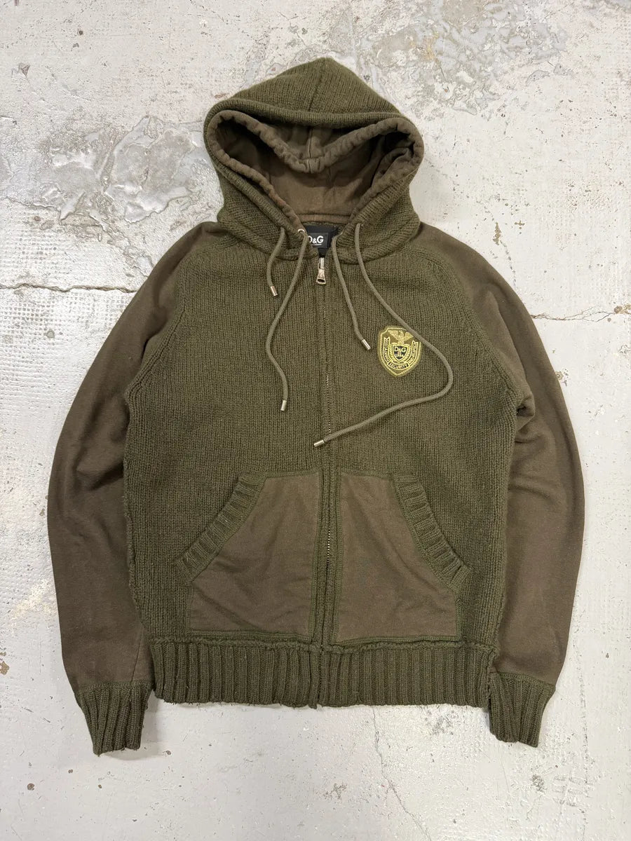 AW2003 Dolce & Gabbana Khaki Green Wool Zip-up Hoodie dDkJJog 1