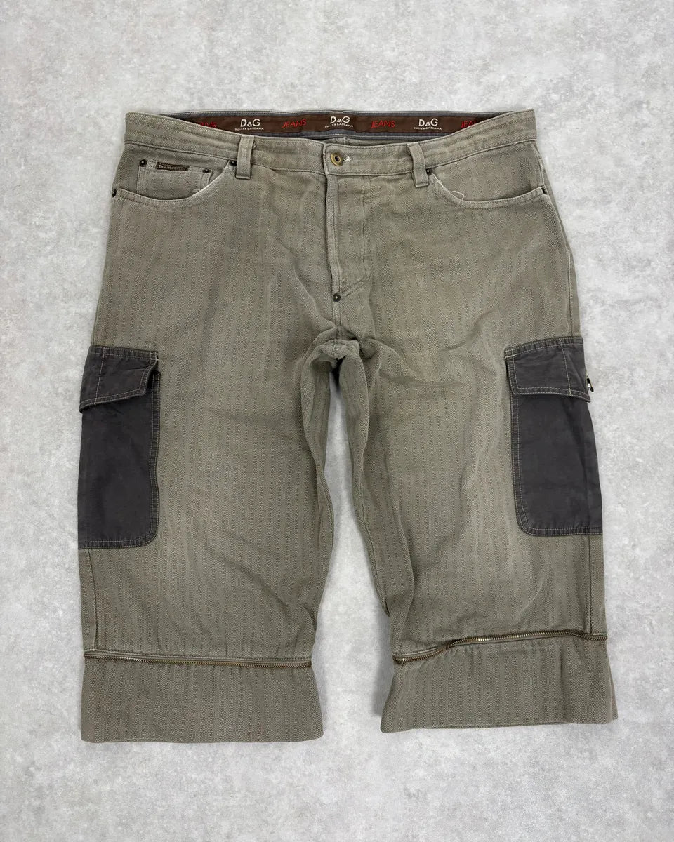 AW2003 Dolce & Gabbana Khaki Green Zip Utility Shorts XSvkXGa 3