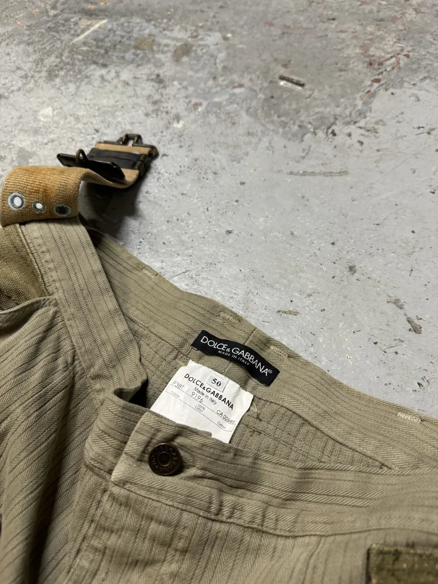 AW2003 Dolce & Gabbana Khaki Reconstructed Cargo Military Pants mdkHFrC 12