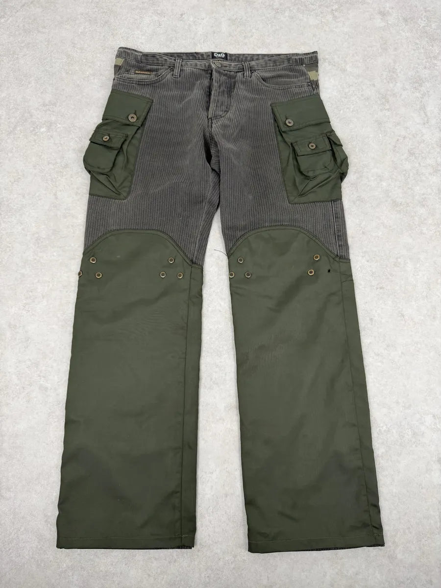 AW2003 Dolce & Gabbana Military Green Corduroy & Nylon Cargo Pants NDZNiku 0