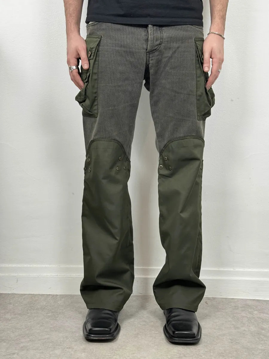 AW2003 Dolce & Gabbana Military Green Corduroy & Nylon Cargo Pants NDZNiku 1