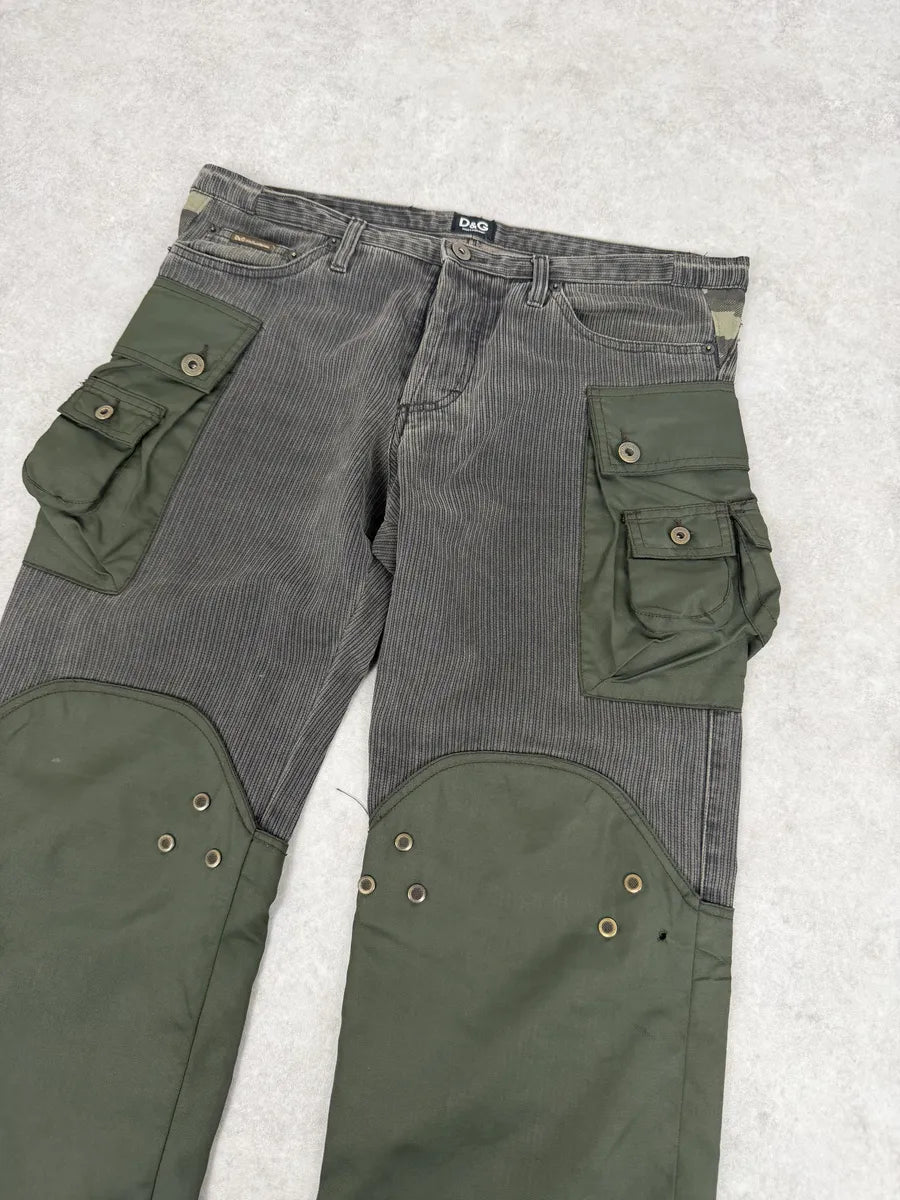 AW2003 Dolce & Gabbana Military Green Corduroy & Nylon Cargo Pants NDZNiku 10