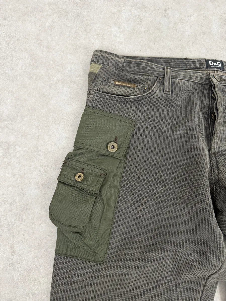 AW2003 Dolce & Gabbana Military Green Corduroy & Nylon Cargo Pants NDZNiku 9