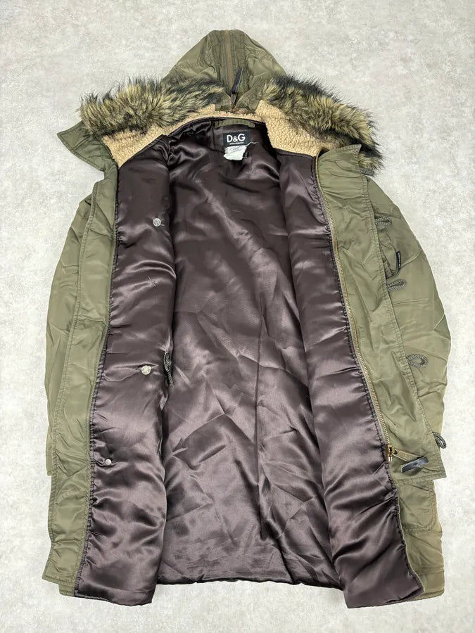 AW2003 Dolce & Gabbana Military Green Hooded Long Aviator Jacket oXhJBTW 9