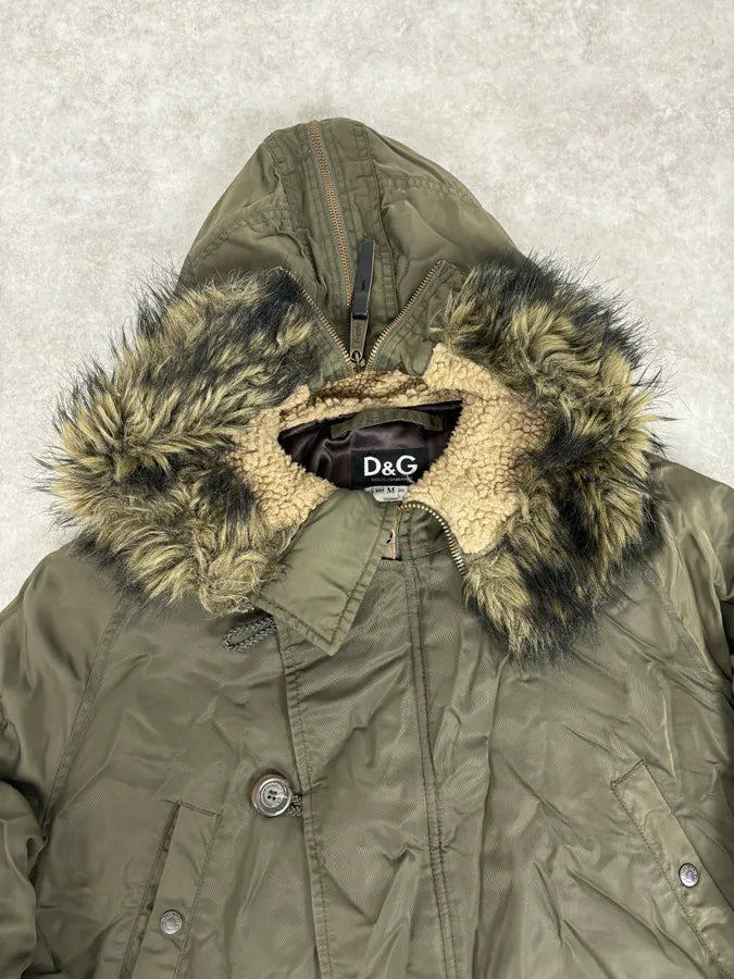 AW2003 Dolce & Gabbana Military Green Hooded Long Aviator Jacket oXhJBTW 4