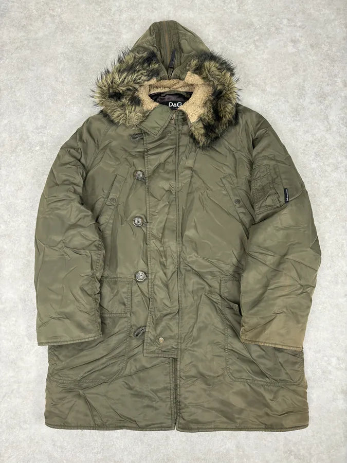 AW2003 Dolce & Gabbana Military Green Hooded Long Aviator Jacket oXhJBTW 0