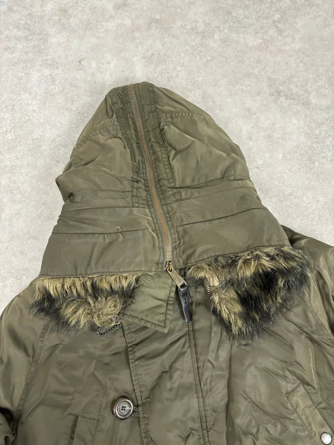 AW2003 Dolce & Gabbana Military Green Hooded Long Aviator Jacket oXhJBTW 7