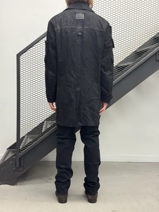 AW2003 Dolce & Gabbana Faded Black Cargo Long Jacket uWxvBJp 3