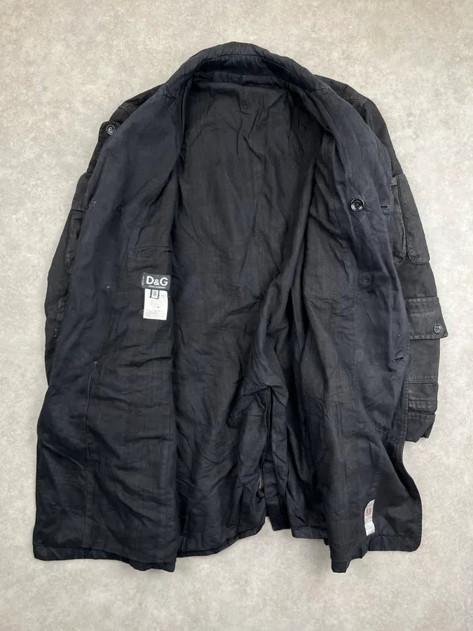 AW2003 Dolce & Gabbana Faded Black Cargo Long Jacket uWxvBJp 4