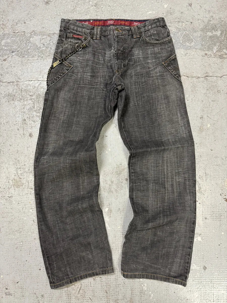 AW2003 Dolce & Gabbana Multi Pockets Grey Eroded Raw Denim Jeans (M/L) rHWWXkV 0