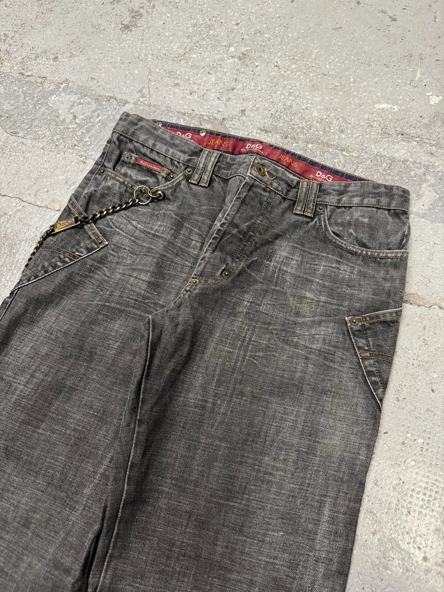 AW2003 Dolce & Gabbana Multi Pockets Grey Eroded Raw Denim Jeans (M/L) rHWWXkV 12