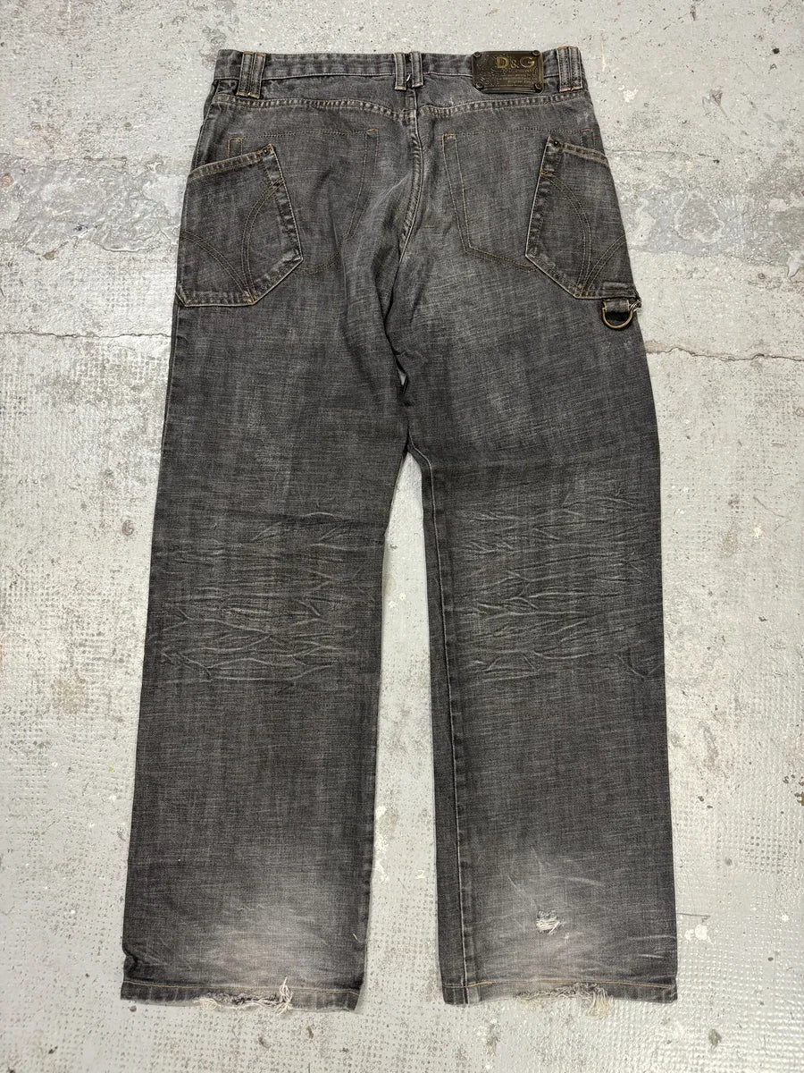 AW2003 Dolce & Gabbana Multi Pockets Grey Eroded Raw Denim Jeans (M/L) rHWWXkV 3
