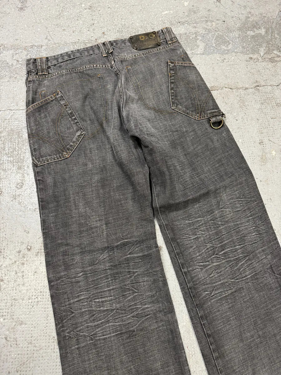 AW2003 Dolce & Gabbana Multi Pockets Grey Eroded Raw Denim Jeans (M/L) rHWWXkV 8