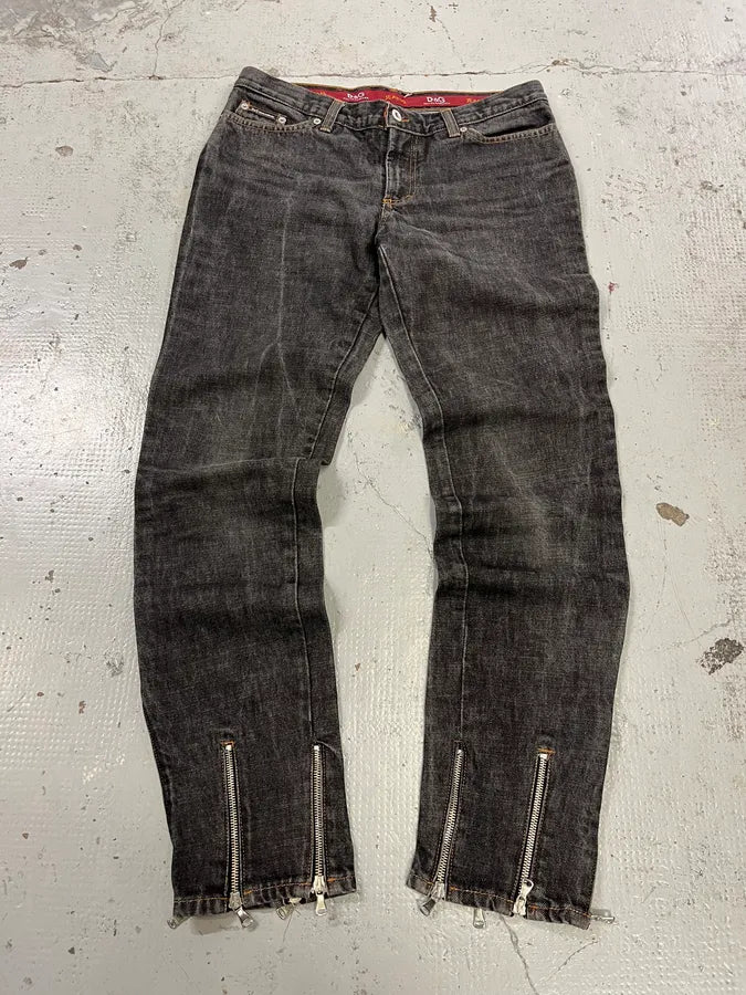 AW2003 Dolce & Gabbana Multi Zips Grey Denim Jeans kOhJSLM 0